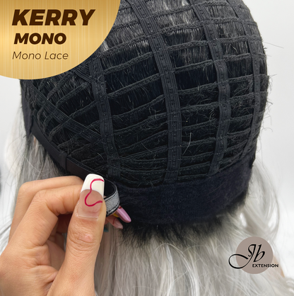 [FINAL SALE] JBEXTENSION KERRY MONO Monofilament Handmade Wig 6X5 Full Monofilament Hand Tied Top Wig 18 Inches Grey with Dark Root Mono Lace Wig With Anti-slip Silicone Strips Glueless Wig KERRY MONO【BENDY EAR TABS】