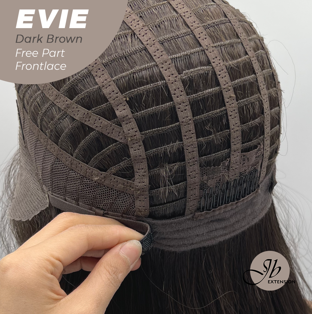 JBEXTENSION 22 Inches Dark Brown Pre-Cut Free Part Frontlace Glueless Wig EVIE DARK BROWN