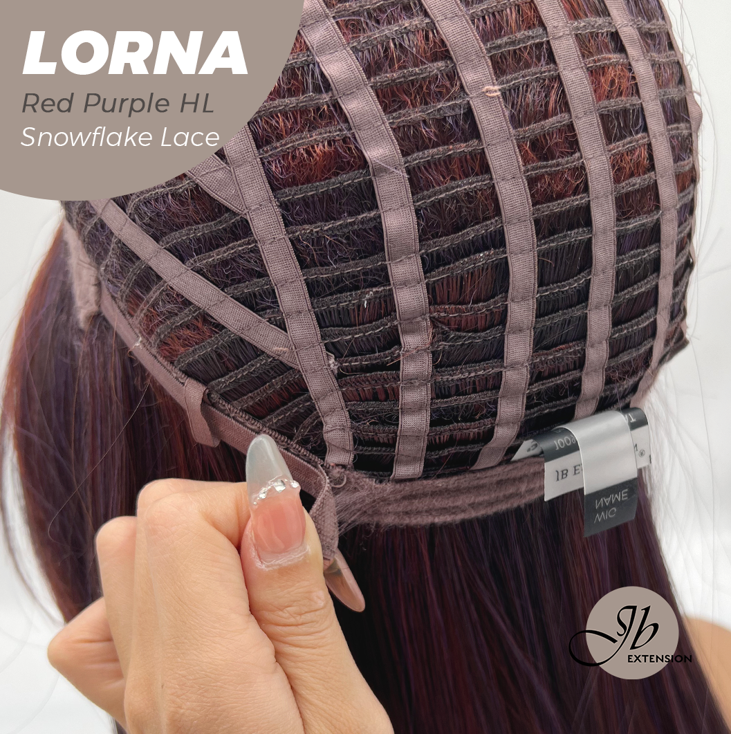 [FINAL SALE] JBEXTENSION 18 Inches Red Purple Highlight Curly Pre-Cut Snowflake Lace Frontlace Glueless Wig LORNA SNOWFLAKE RED PURPLE HIGHLIGHT【PERMATEASE】【BENDY EAR TABS】- M/L