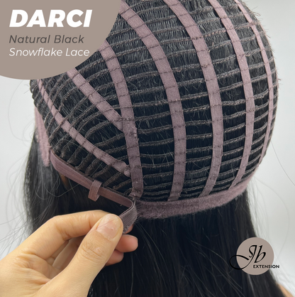 [FINAL SALE] JBEXTENSION 25 Inches Natural Black Pre-Cut Snowflake Lace Frontlace Glueless Wig DARCI NATURAL BLACK【PERMATEASE】【BENDY EAR TABS】- S/M