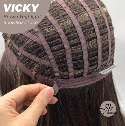 [FINAL SALE] JBEXTENSION 20 Inches Dark Brown with Highlight Pre-Cut Snowflake Lace Frontlace Glueless Wig VICKY BROWN HIGHLIGHT【PERMATEASE】【BENDY EAR TABS】- M/L