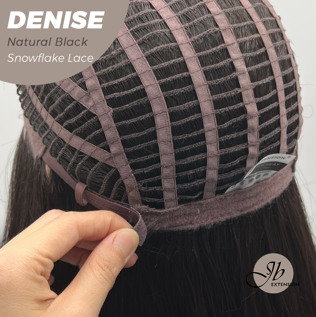 [FINAL SALE] JBEXTENSION 24 Inches Natural Black Wave Pre-Cut Snowflake Lace Frontlace Glueless Wig DENISE NATURAL BLACK【PERMATEASE】【BENDY EAR TABS】- S/M
