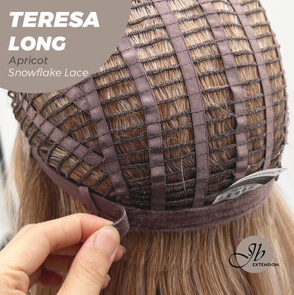 JBEXTENSION 22 Inches Long Apricot Pre-Cut Snowflake Lace Frontlace Glueless Wig TERESA LONG APRICOT【PERMATEASE】【BENDY EAR TABS】- M/L