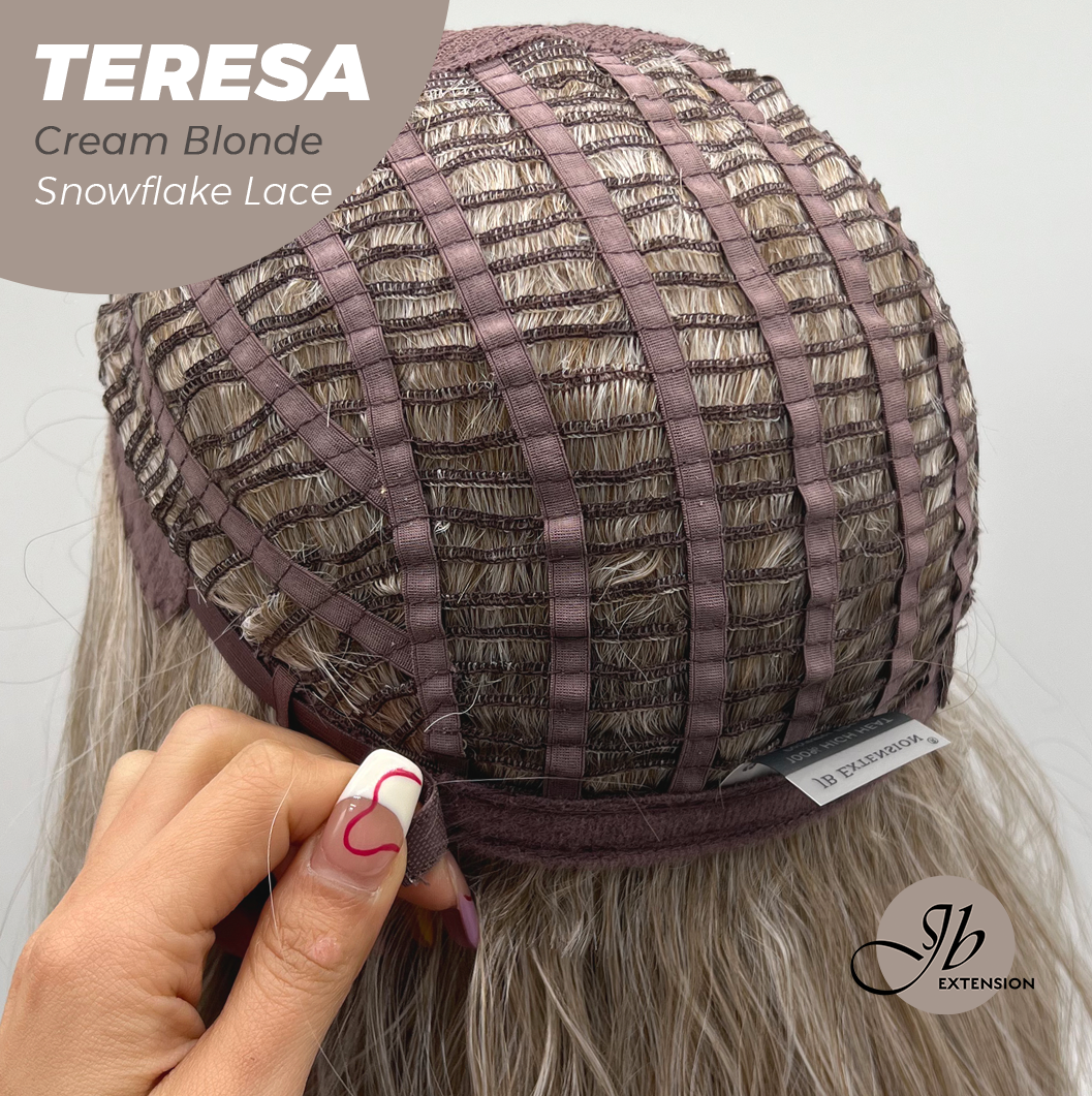 JBEXTENSION 18 Inches Cream Blonde Pre-Cut Snowflake Lace Frontlace Glueless Wig TERESA CREAM BLONDE【PERMATEASE】【BENDY EAR TABS】- M/L