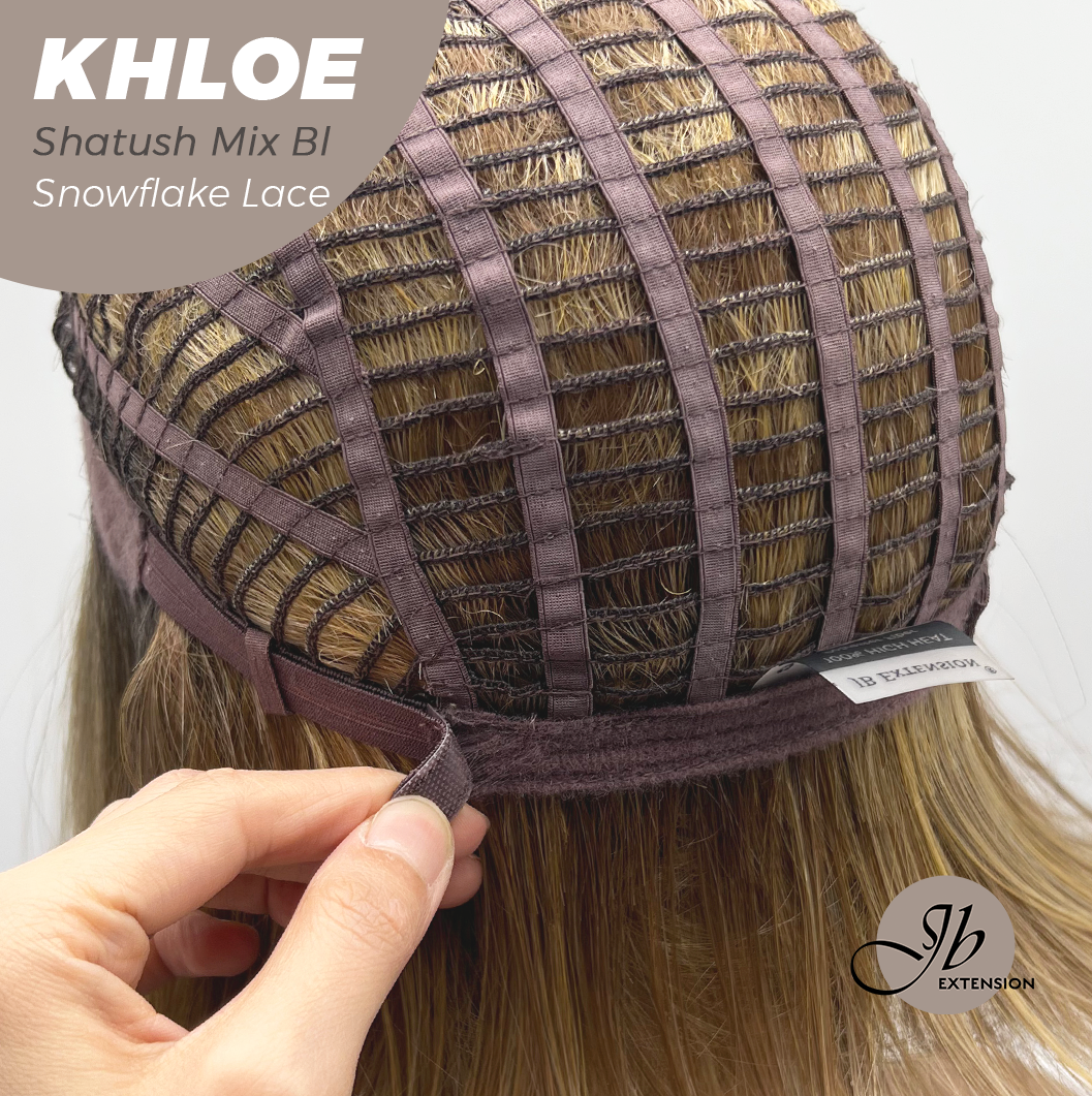 JBEXTENSION 12 Inches Bob Cut Shatush Mix Blonde Pre-Cut Snowflake Lace Frontlace Glueless Wig KHLOE SHATUSH MIX BLONDE【PERMATEASE】【BENDY EAR TABS】- M/L