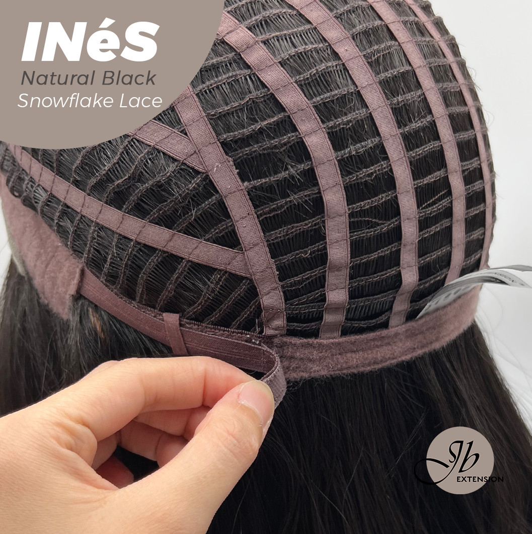 JBEXTENSION 22 Inches Natural Black Pre-Cut Snowflake Lace Frontlace Glueless Wig INéS NATURAL BLACK【PERMATEASE】【BENDY EAR TABS】- M/L