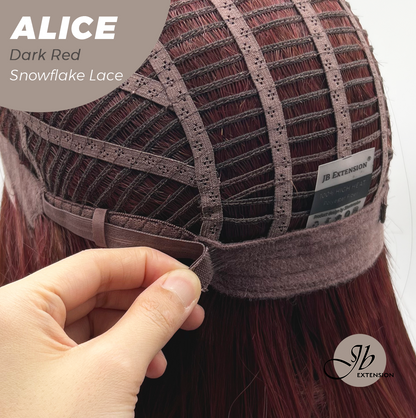 JBEXTENSION 12 Inches Dark Red Pre-Cut Side Part Snowflake Lace Frontlace Glueless Wig ALICE DARK RED【BENDY EAR TABS】- M/L