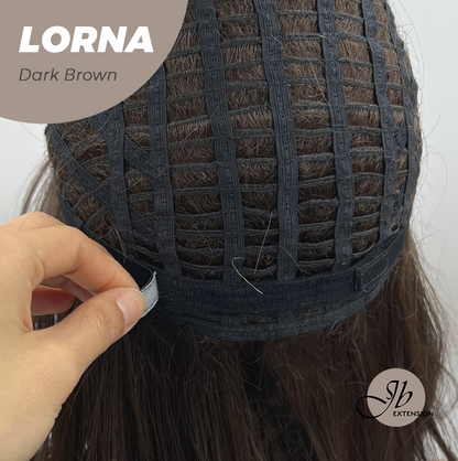 [FINAL SALE] HOT OF SEASON -18 Inches Dark Brown Curly Women Fashion Full Machine Wig With Bangs LORNA DARK BROWN【PLUS PERMATEASE】【BENDY EAR TABS】