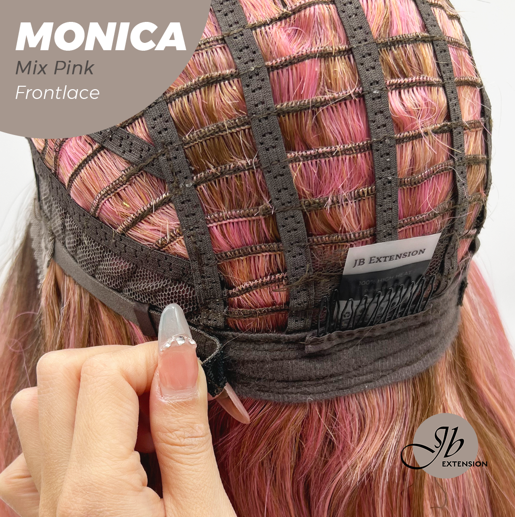 JBEXTENSION 26 Inches Curly Mix Pink Pre-Cut Frontlace Glueless Wig MONICA MIX PINK