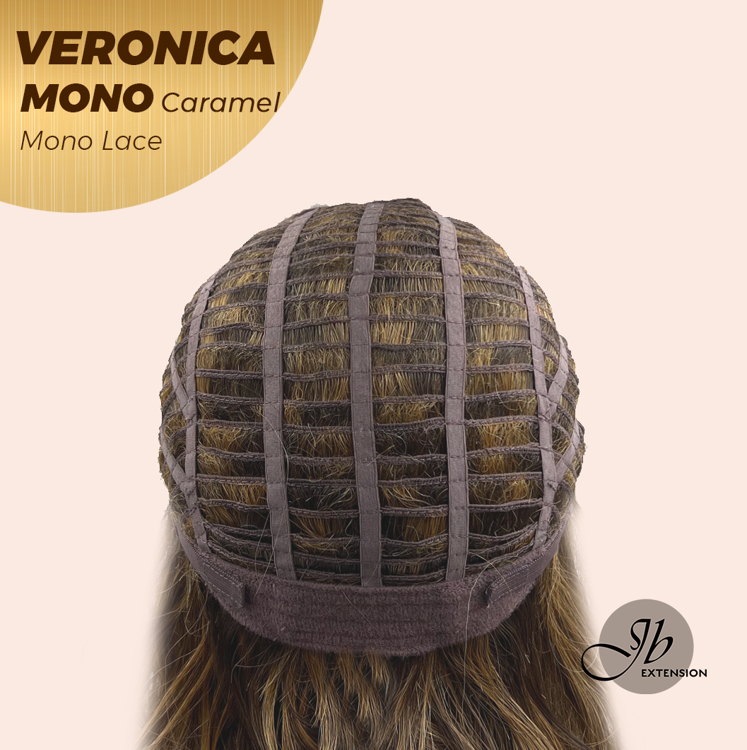 JBEXTENSION VERONICA MONO Monofilament Handmade Wig 6X5 Full Monofilament Hand Tied Top Wig 12 Inches Caramel Wave Mono Lace Wig With Anti-slip Silicone Strips Glueless Wig VERONICA MONO CARAMEL【BENDY EAR TABS】
