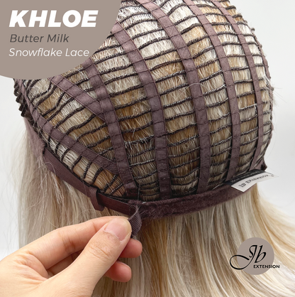 JBEXTENSION 12 Inches Bob Cut Butter Milk Pre-Cut Snowflake Lace Frontlace Glueless Wig KHLOE BUTTER MILK【PERMATEASE】【BENDY EAR TABS】- S/M
