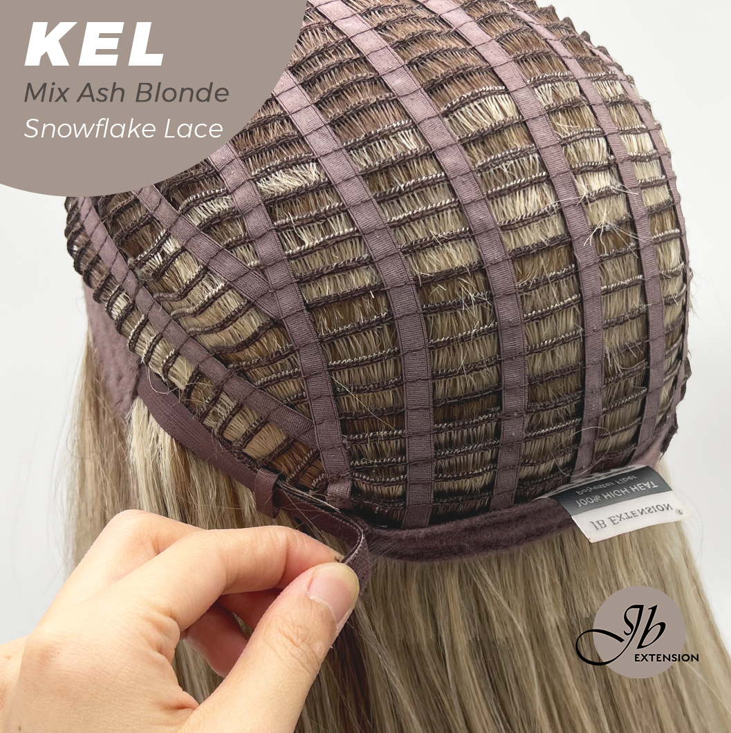 JBEXTENSION 22 Inches Mix Ash Blonde Pre-Cut Snowflake Lace Frontlace Glueless Wig KEL MIX ASH BLONDE【PERMATEASE】【BENDY EAR TABS】- S/M