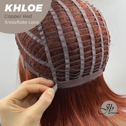 JBEXTENSION 12 Inches Bob Cut Copper Red Pre-Cut Snowflake Lace Frontlace Glueless Wig KHLOE COPPER RED【PERMATEASE】【BENDY EAR TABS】- M/L