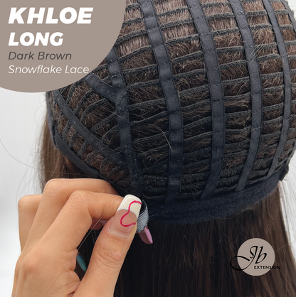 JBEXTENSION 18 Inches Dark Brown Pre-Cut Snowflake Lace Frontlace Glueless Wig KHLOE LONG DARK BROWN【PERMATEASE】【BENDY EAR TABS】- M/L