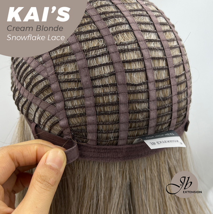 JBEXTENSION 18 Inches Cream Blonde Pre-Cut Snowflake Lace Frontlace Glueless Wig KAI'S CREAM BLONDE【PERMATEASE】【BENDY EAR TABS】- M/L