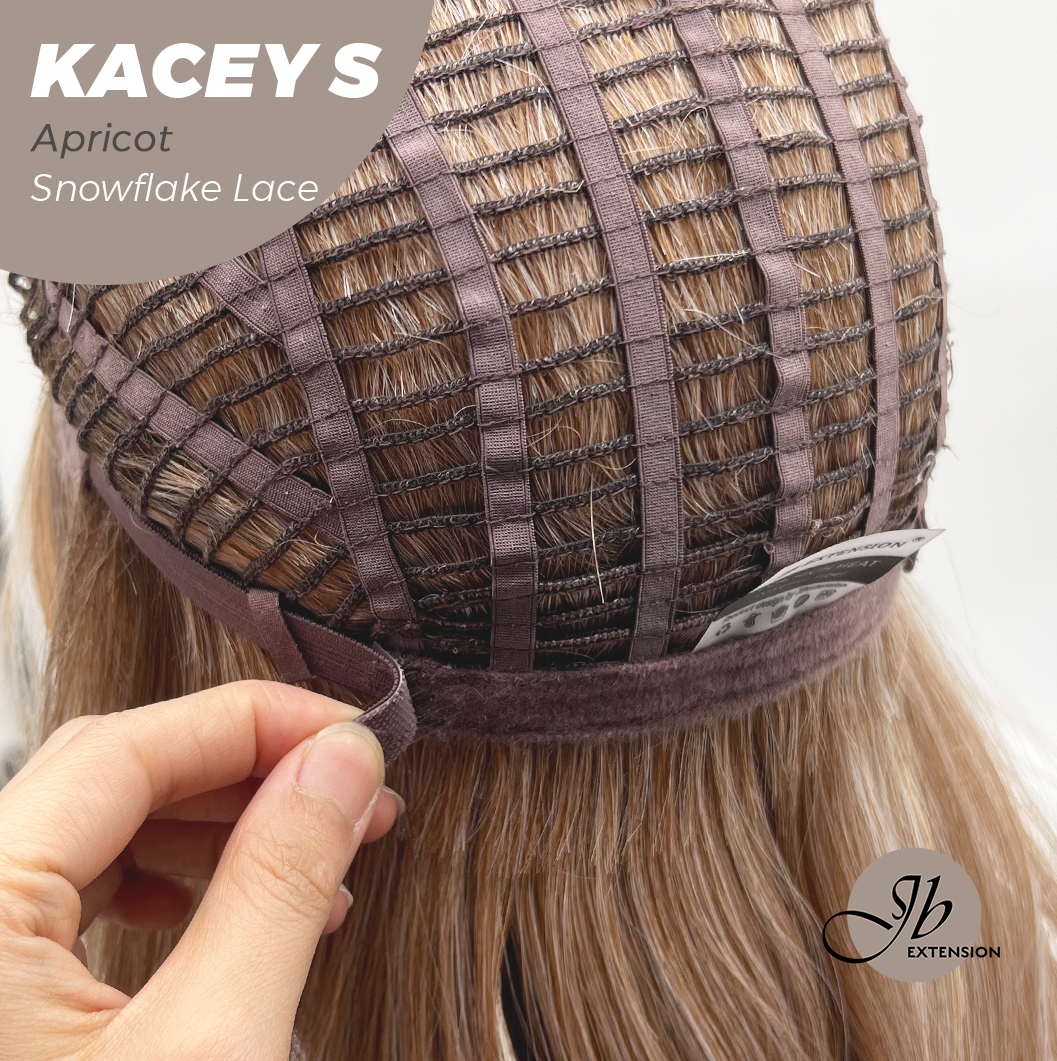 JBEXTENSION 20 Inches Apricot Pre-Cut Snowflake Lace Frontlace Glueless Wig KACEY S APRICOT【PERMATEASE】【BENDY EAR TABS】- M/L