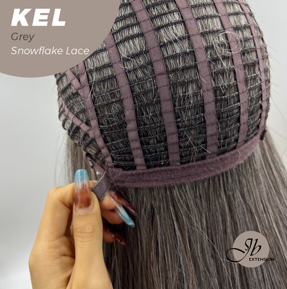 JBEXTENSION 22 Inches Grey Pre-Cut Snowflake Lace Frontlace Glueless Wig KEL GREY【PERMATEASE】【BENDY EAR TABS】- M/L