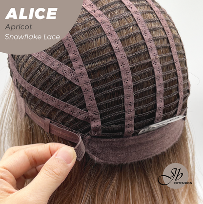 JBEXTENSION 12 Inches Apricot Pre-Cut Side Part Snowflake Lace Frontlace Glueless Wig ALICE APRICOT【BENDY EAR TABS】- S/M