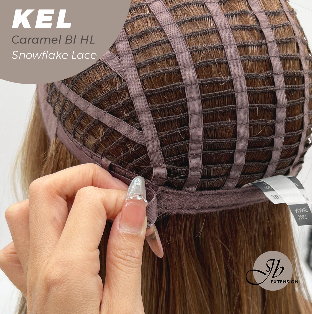 JBEXTENSION 22 Inches Caramel Blonde Highlight Pre-Cut Snowflake Lace Frontlace Glueless Wig KEL CARAMEL BLONDE HIGHLIGHT【PERMATEASE】【BENDY EAR TABS】- M/L