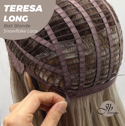 JBEXTENSION 22 Inches Long Bali Blonde Pre-Cut Snowflake Lace Frontlace Glueless Wig TERESA LONG BALI BLONDE【PERMATEASE】【BENDY EAR TABS】- S/M