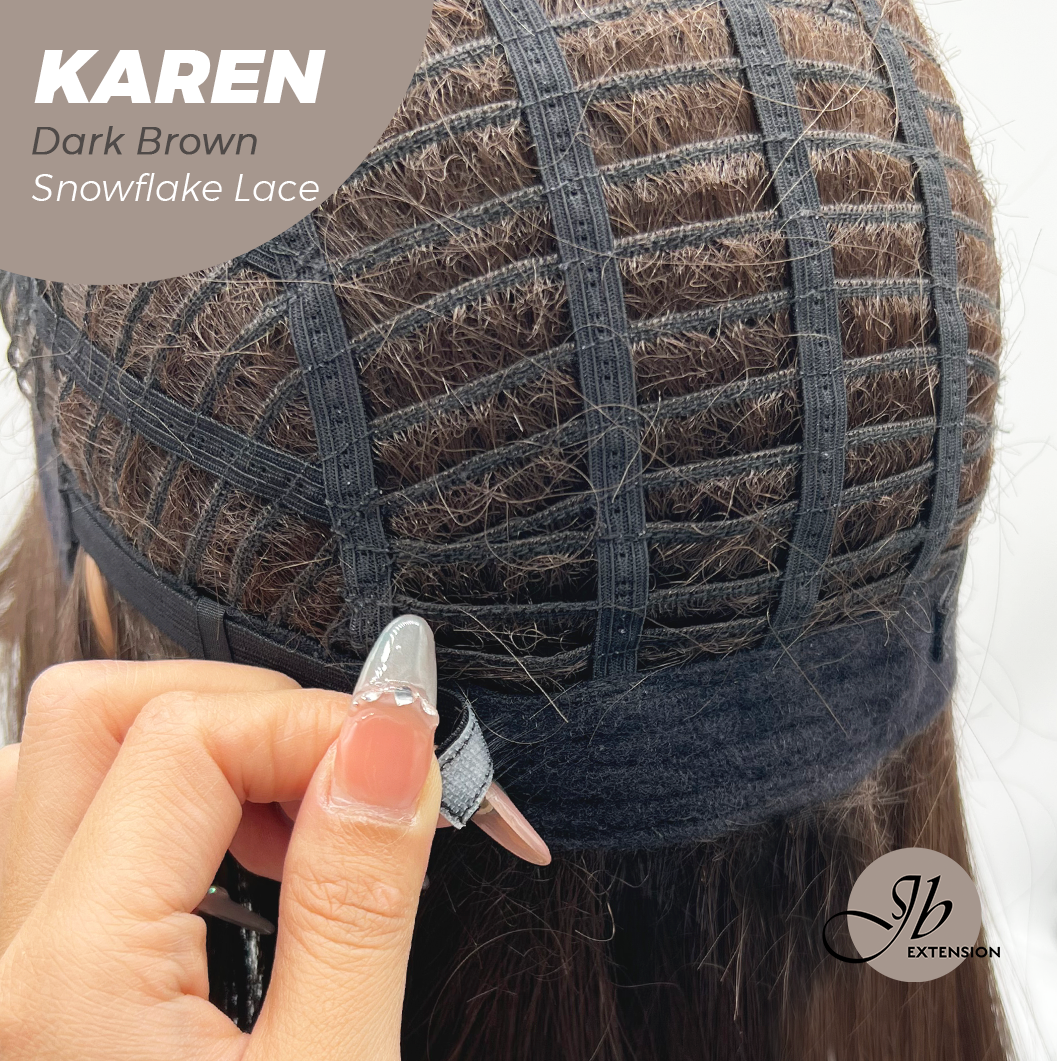 JBEXTENSION 18 Inches Dark Brown Pre-Cut Arc Snowflake Lace Frontlace Glueless Wig KAREN DARK BROWN【BENDY EAR TABS】