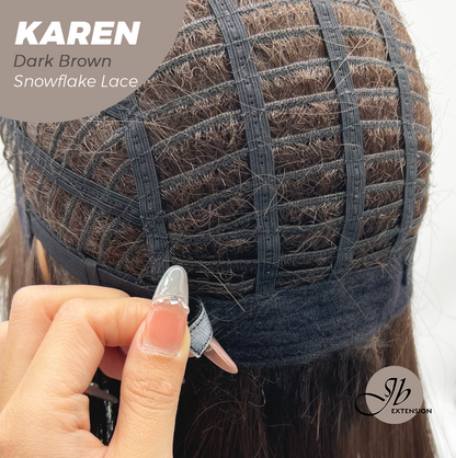 JBEXTENSION 18 Inches Dark Brown Pre-Cut Arc Snowflake Lace Frontlace Glueless Wig KAREN DARK BROWN【BENDY EAR TABS】