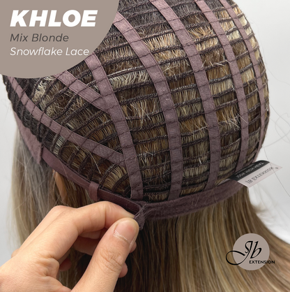 [FINAL SALE] JBEXTENSION 12 Inches Bob Cut Mix Blonde Pre-Cut Snowflake Lace Frontlace Glueless Wig KHLOE MIX BLONDE【PERMATEASE】【BENDY EAR TABS】- S/M