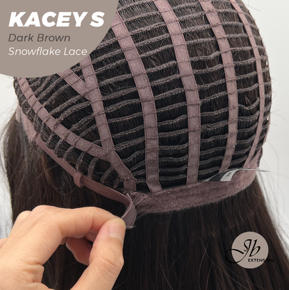 JBEXTENSION 20 Inches Dark Brown Pre-Cut Snowflake Lace Frontlace Glueless Wig KACEY S DARK BROWN【PERMATEASE】【BENDY EAR TABS】- M/L