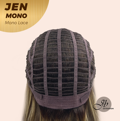 HOT OF SEASON -JBEXTENSION JEN MONO Monofilament Handmade Wig 6X5 Full Monofilament Hand Tied Top Wig 18 Inches Hazelnut Blonde Highlight Mono Lace Wig With Anti-slip Silicone Strips Glueless Wig JEN MONO【BENDY EAR TABS】