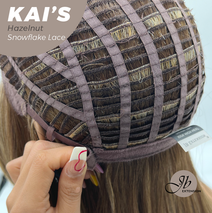 JBEXTENSION 18 Inches Hazelnut Blonde Highlight Pre-Cut Snowflake Lace Frontlace Glueless Wig KAI'S HAZELNUT【PERMATEASE】【BENDY EAR TABS】- S/M