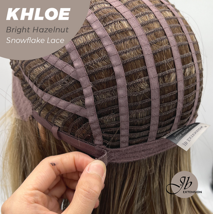 JBEXTENSION 12 Inches Bob Cut Bright Hazelnut Pre-Cut Snowflake Lace Frontlace Glueless Wig KHLOE BRIGHT HAZELNUT【PERMATEASE】【BENDY EAR TABS】- M/L