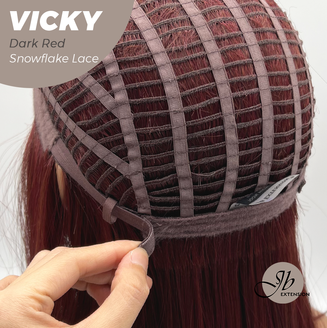 [FINAL SALE] JBEXTENSION 20 Inches Dark Red Pre-Cut Snowflake Lace Frontlace Glueless Wig VICKY DARK RED【PERMATEASE】【BENDY EAR TABS】