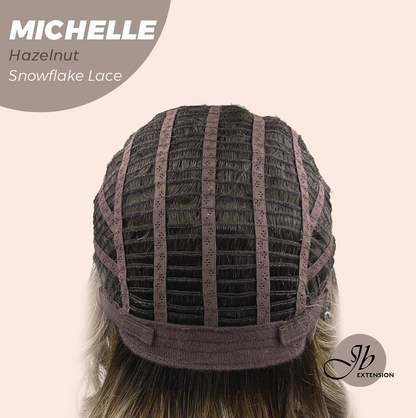 JBEXTENSION 10 Inches Hazelnut Blonde Highlight Pre-Cut Side Part Snowflake Lace Frontlace Glueless Wig MICHELLE HAZELNUT【BENDY EAR TABS】- M/L