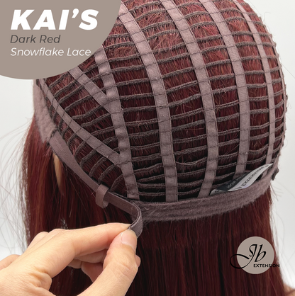 JBEXTENSION 18 Inches Dark Red Pre-Cut Snowflake Lace Frontlace Glueless Wig KAI'S DARK RED【PERMATEASE】【BENDY EAR TABS】- M/L