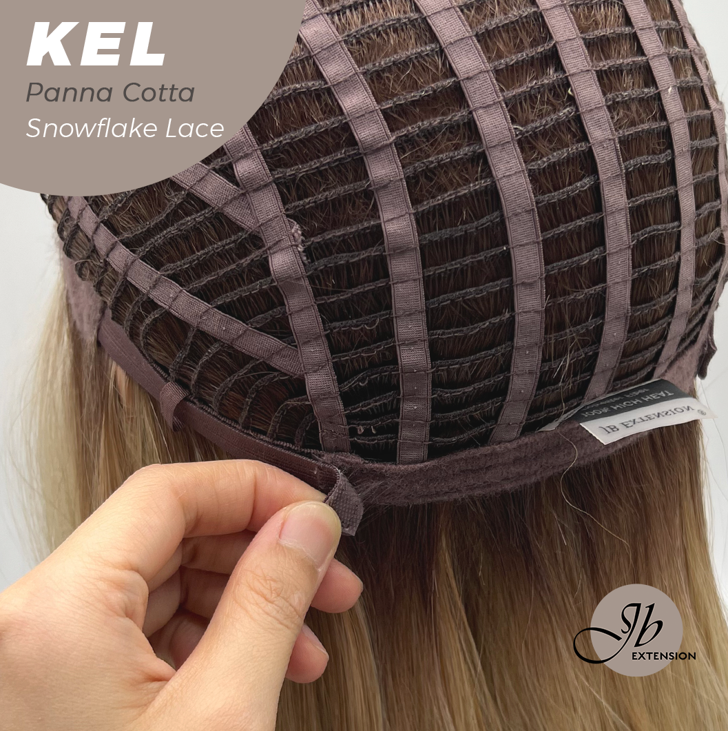 JBEXTENSION 22 Inches Panna Cotta Pre-Cut Snowflake Lace Frontlace Glueless Wig KEL PANNA COTTA【PERMATEASE】【BENDY EAR TABS】- M/L