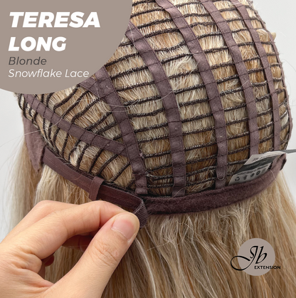 JBEXTENSION 22 Inches Long Blonde Pre-Cut Snowflake Lace Frontlace Glueless Wig TERESA LONG BLONDE【PERMATEASE】【BENDY EAR TABS】- M/L