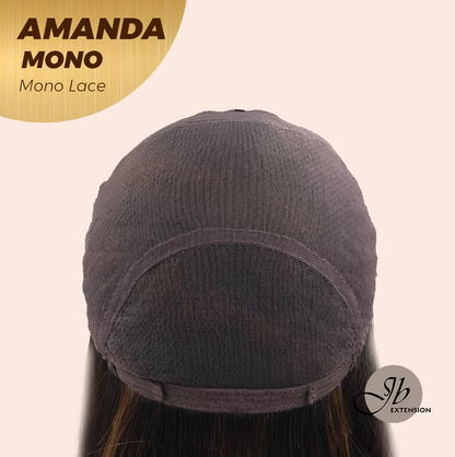 JBEXTENSION AMANDA MONO Full Monofilament Handmade Full Lace Full Hand Tied Wig 10 Inches Black With Caramel Highlight Mono Lace Handmade Futura Fiber Wig Glueless Wig AMANDA MONO【BENDY EAR TABS】