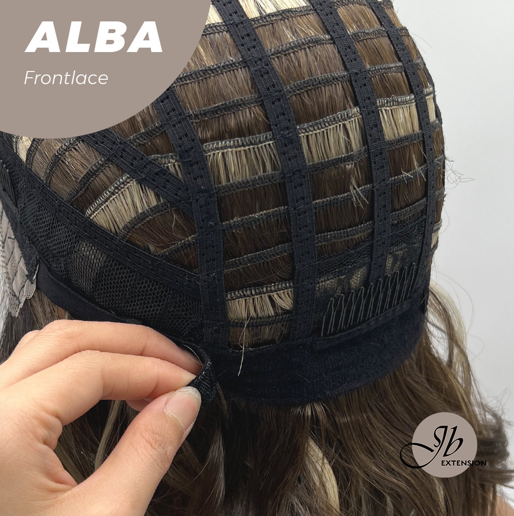 JBEXTENSION 12 Inches Wave Dark Brown with Blonde Highlight with Dark Root Pre-Cut Frontlace Glueless Wig ALBA