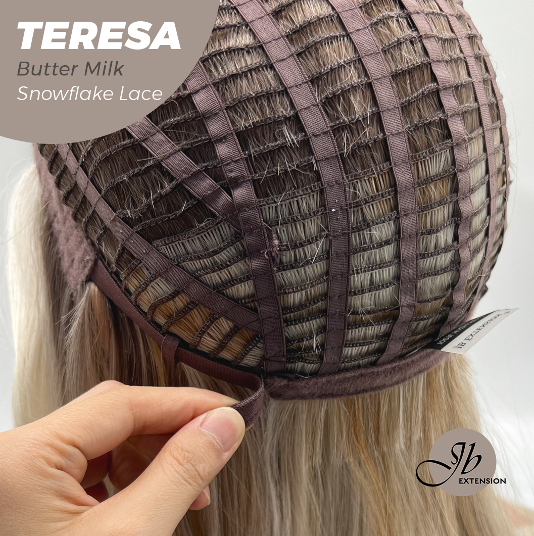 JBEXTENSION 18 Inches Butter Milk Pre-Cut Snowflake Lace Frontlace Glueless Wig TERESA BUTTER MILK【PERMATEASE】【BENDY EAR TABS】- M/L