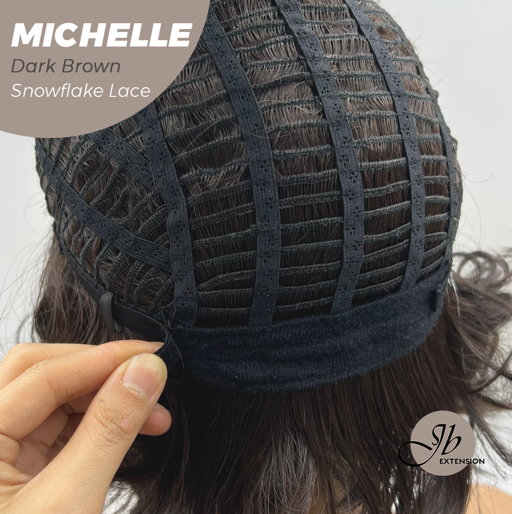 JBEXTENSION 10 Inches Dark Brown Pre-Cut Side Part Snowflake Lace Frontlace Glueless Wig MICHELLE DARK BROWN【BENDY EAR TABS】- S/M