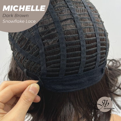 JBEXTENSION 10 Inches Dark Brown Pre-Cut Side Part Snowflake Lace Frontlace Glueless Wig MICHELLE DARK BROWN【BENDY EAR TABS】- S/M