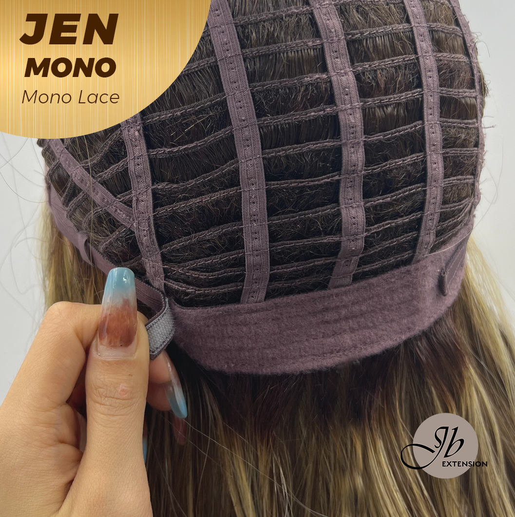 JBEXTENSION JEN MONO Monofilament Handmade Wig 6X5 Full Monofilament Hand Tied Top Wig 18 Inches Hazelnut Blonde Highlight Mono Lace Wig With Anti-slip Silicone Strips Glueless Wig JEN MONO【BENDY EAR TABS】
