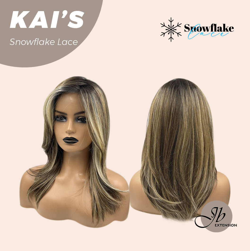 JBEXTENSION 18 Inches Mix Blonde Pre-Cut Snowflake Lace Frontlace Glueless Wig KAI'S【PERMATEASE】【BENDY EAR TABS】- M/L