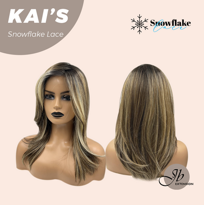 JBEXTENSION 18 Inches Mix Blonde Pre-Cut Snowflake Lace Frontlace Glueless Wig KAI'S【PERMATEASE】【BENDY EAR TABS】- M/L