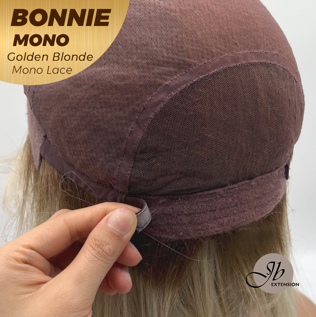 JBEXTENSION BONNIE MONO Full Monofilament Handmade Full Lace Full Hand Tied Wig 12 Inches Golden Blonde With Dark Root Mono Lace Handmade Futura Fiber Glueless Wig BONNIE MONO GOLDEN BLONDE【BENDY EAR TABS】