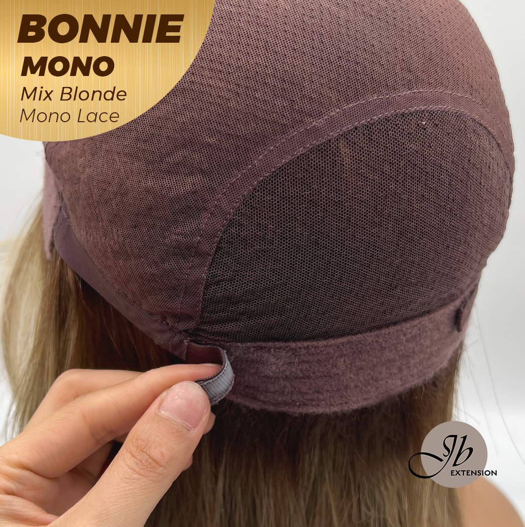 JBEXTENSION BONNIE MONO Full Monofilament Handmade Full Lace Full Hand Tied Wig 12 Inches Mix Blonde With Dark Root Mono Lace Handmade Futura Fiber Glueless Wig BONNIE MONO MIX BLONDE【BENDY EAR TABS】