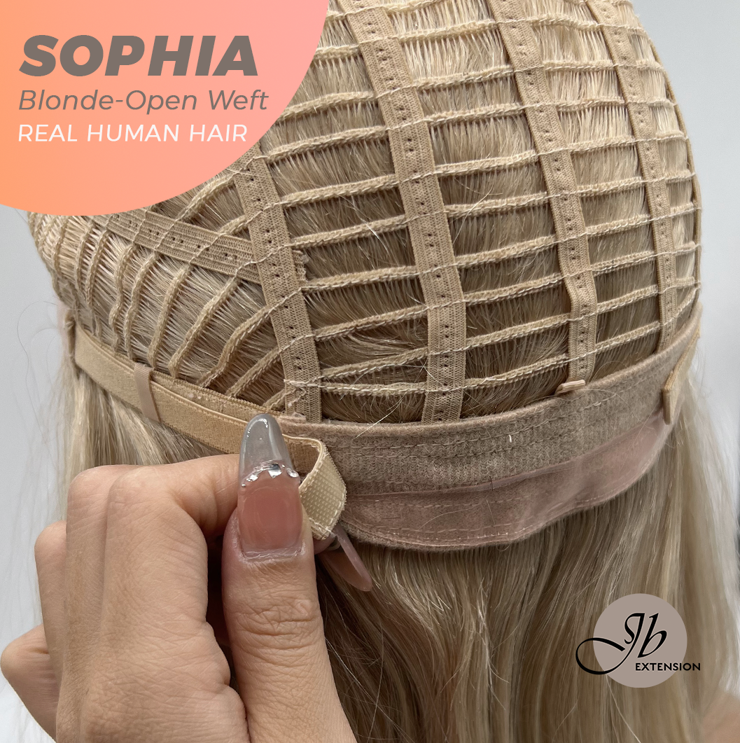 JBEXTENSION 12 Inches Blonde Pre-Cut Free Part Frontlace Glueless Real Human Hair Wig SOPHIA BLONDE - Open Weft【BENDY EAR TABS】
