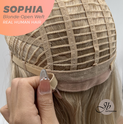 JBEXTENSION 12 Inches Blonde Pre-Cut Free Part Frontlace Glueless Real Human Hair Wig SOPHIA BLONDE - Open Weft【BENDY EAR TABS】