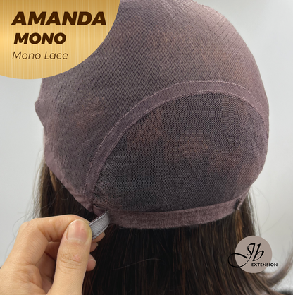 JBEXTENSION AMANDA MONO Full Monofilament Handmade Full Lace Full Hand Tied Wig 10 Inches Black With Caramel Highlight Mono Lace Handmade Futura Fiber Wig Glueless Wig AMANDA MONO【BENDY EAR TABS】