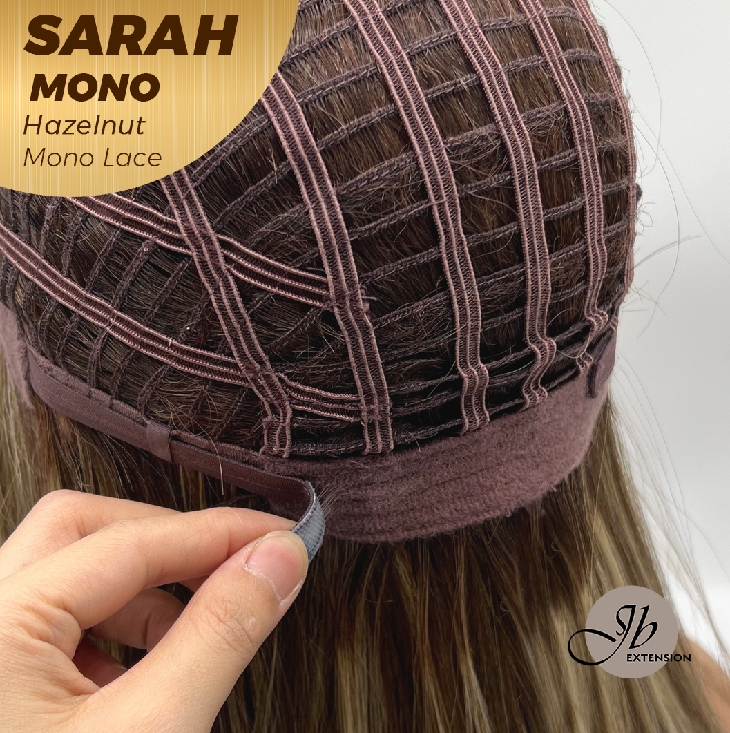 JBEXTENSION SARAH MONO Full Monofilament Wig 22 Inches Hazelnut Color Full Mono Lace Glueless With Anti-slip Silicone Strips Wig SARAH MONO HAZELNUT【BENDY EAR TABS】